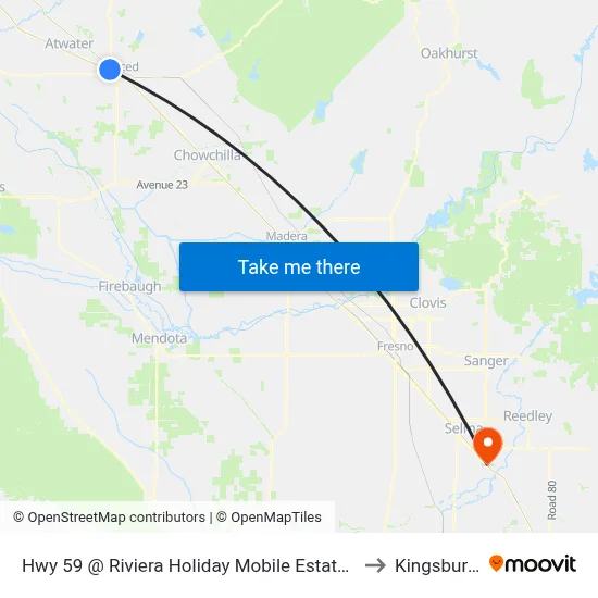 Hwy 59 @ Riviera Holiday Mobile Estates (Northbound) to Kingsburg, CA map