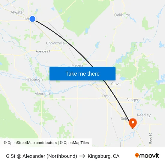 G St @ Alexander (Northbound) to Kingsburg, CA map