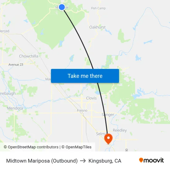 Midtown Mariposa (Outbound) to Kingsburg, CA map