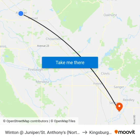 Winton @ Juniper/St. Anthony's (Northbound) to Kingsburg, CA map