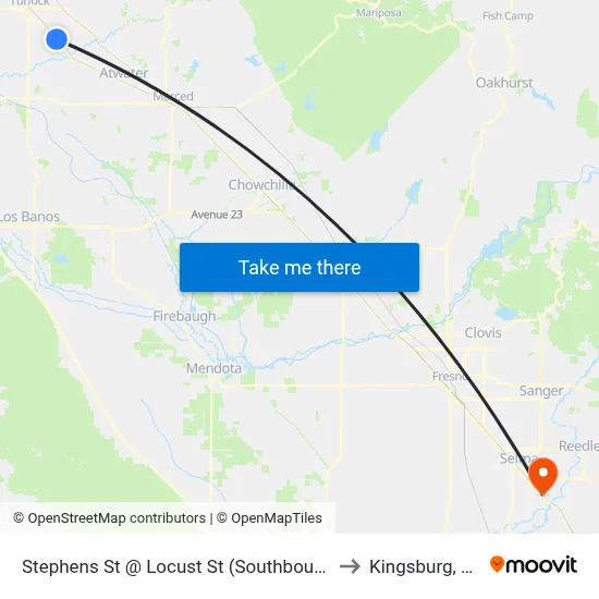 Stephens St @ Locust St (Southbound) to Kingsburg, CA map