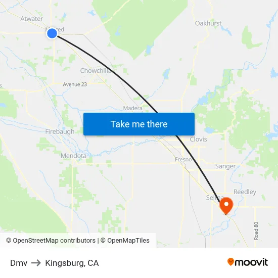 Dmv to Kingsburg, CA map