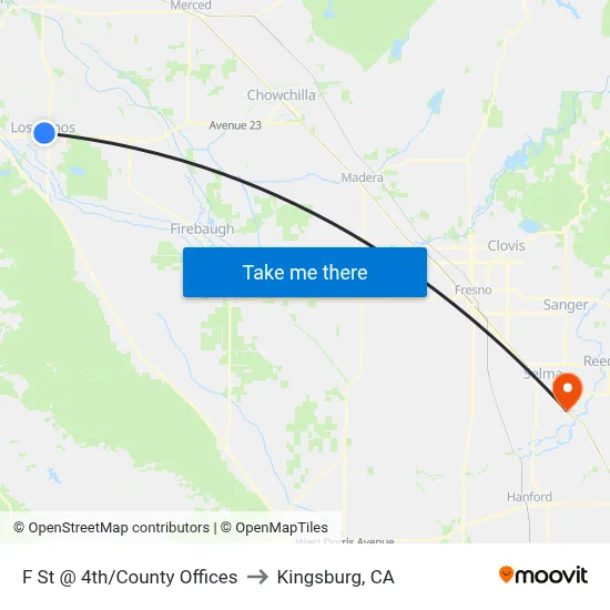 F St @ 4th/County Offices to Kingsburg, CA map