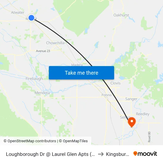 Loughborough Dr @ Laurel Glen Apts (Westbound) to Kingsburg, CA map
