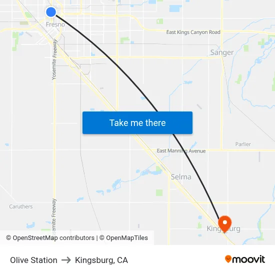 Olive Station to Kingsburg, CA map