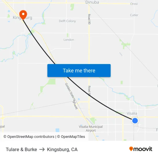 Tulare & Burke to Kingsburg, CA map