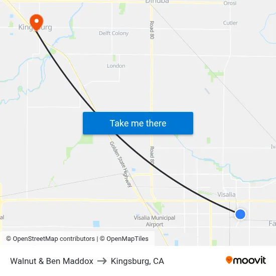 Walnut & Ben Maddox to Kingsburg, CA map