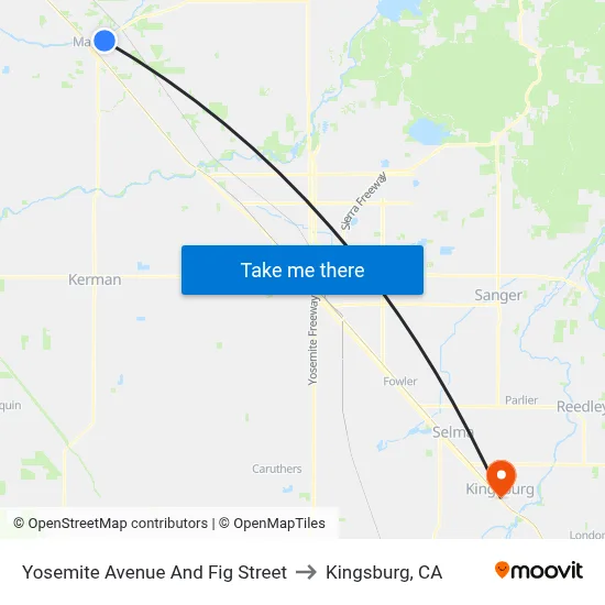 Yosemite Avenue And Fig Street to Kingsburg, CA map