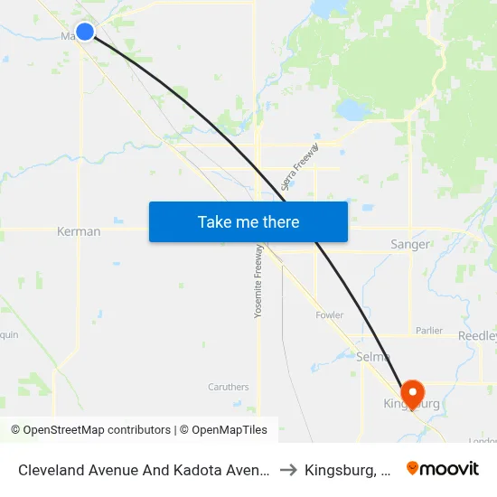 Cleveland Avenue And Kadota Avenue to Kingsburg, CA map