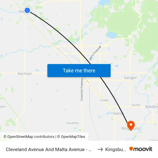 Cleveland Avenue And Malta Avenue - Madera Apartments to Kingsburg, CA map
