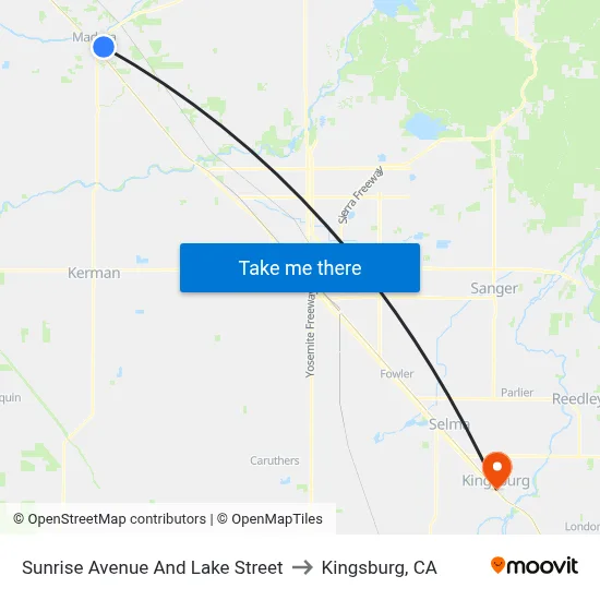 Sunrise Avenue And Lake Street to Kingsburg, CA map