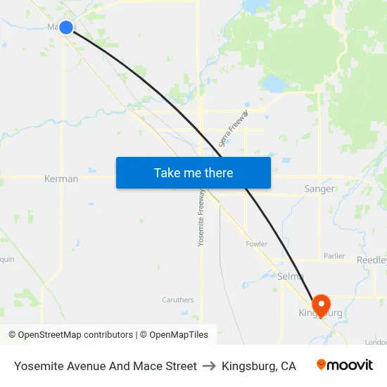 Yosemite Avenue And Mace Street to Kingsburg, CA map