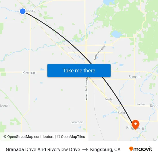 Granada Drive And Riverview Drive to Kingsburg, CA map