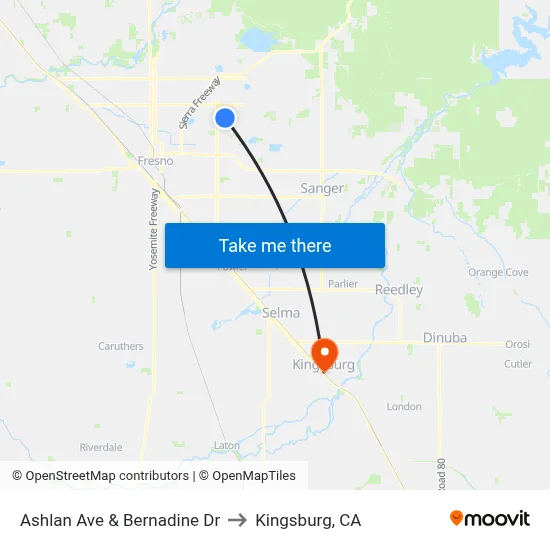 Ashlan Ave & Bernadine Dr to Kingsburg, CA map