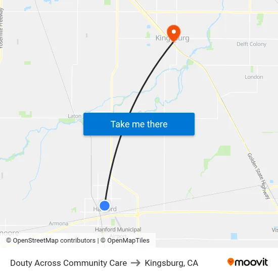 Douty Across Community Care to Kingsburg, CA map