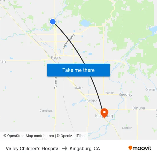 Valley Children's Hospital to Kingsburg, CA map