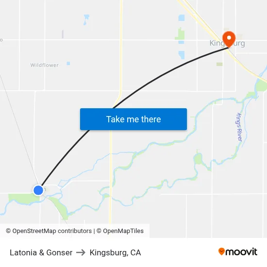 Latonia & Gonser to Kingsburg, CA map