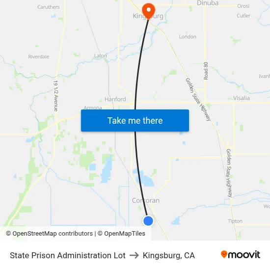 State Prison Administration Lot to Kingsburg, CA map