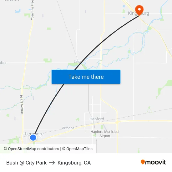 Bush @ City Park to Kingsburg, CA map