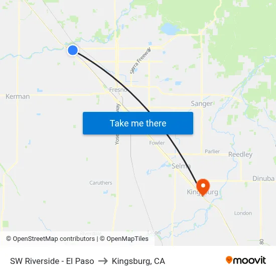 SW Riverside - El Paso to Kingsburg, CA map