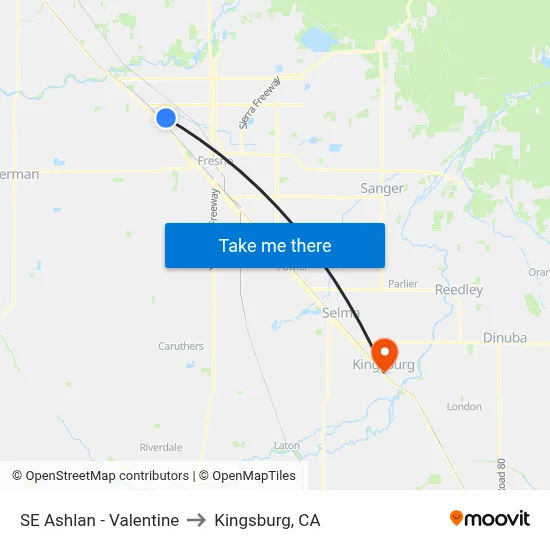 SE Ashlan - Valentine to Kingsburg, CA map