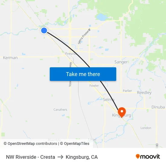 NW Riverside - Cresta to Kingsburg, CA map