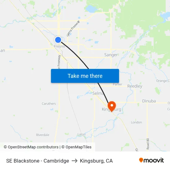 SE Blackstone - Cambridge to Kingsburg, CA map
