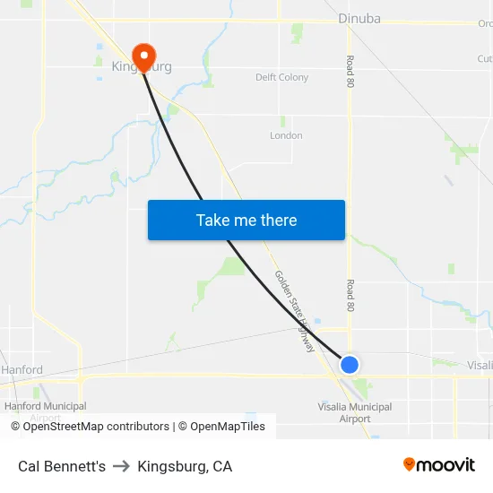 Cal Bennett's to Kingsburg, CA map