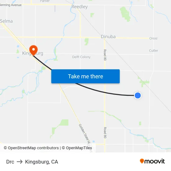 Drc to Kingsburg, CA map