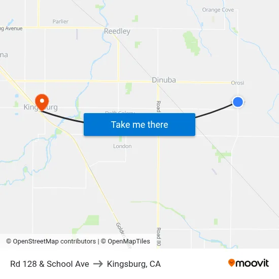 Rd 128 & School Ave to Kingsburg, CA map