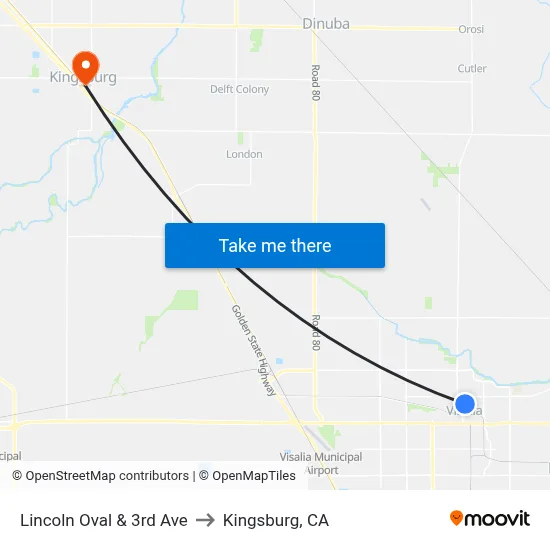 Lincoln Oval & 3rd Ave to Kingsburg, CA map