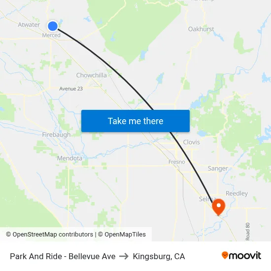 Park And Ride - Bellevue Ave to Kingsburg, CA map