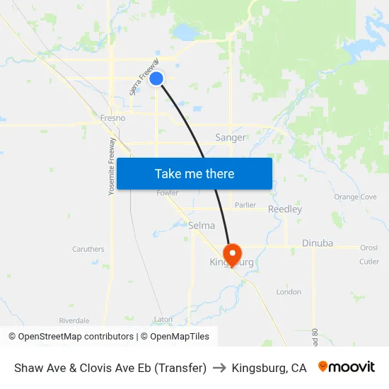 Shaw Ave & Clovis Ave Eb (Transfer) to Kingsburg, CA map