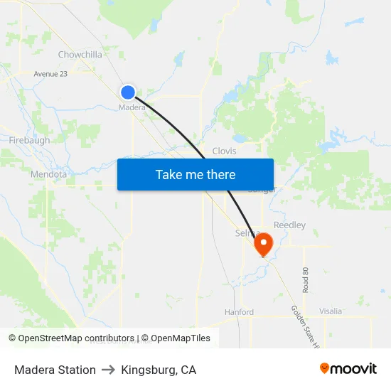 Madera Station to Kingsburg, CA map