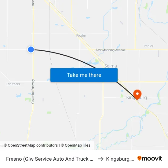 Fresno (Glw Service Auto And Truck Repair) to Kingsburg, CA map