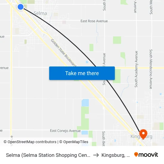 Selma (Selma Station Shopping Center) to Kingsburg, CA map