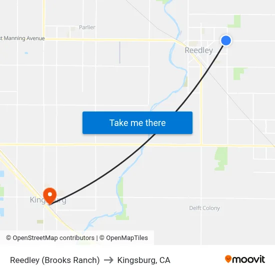 Reedley (Brooks Ranch) to Kingsburg, CA map
