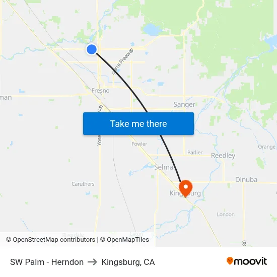 SW Palm - Herndon to Kingsburg, CA map