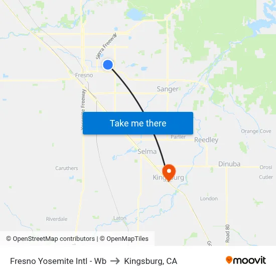 Fresno Yosemite Intl - Wb to Kingsburg, CA map