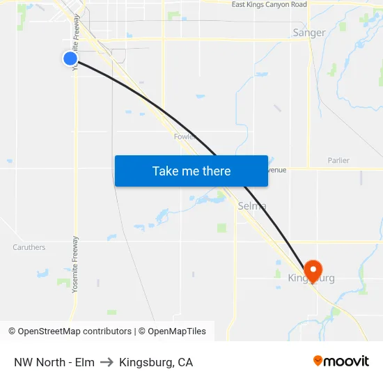 NW North - Elm to Kingsburg, CA map