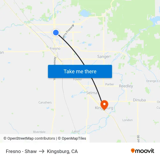 Fresno - Shaw to Kingsburg, CA map