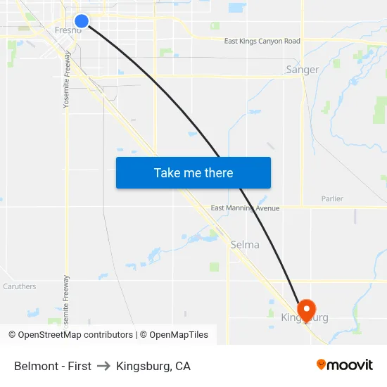 Belmont - First to Kingsburg, CA map