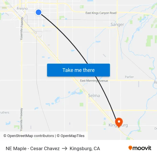 NE Maple - Cesar Chavez to Kingsburg, CA map