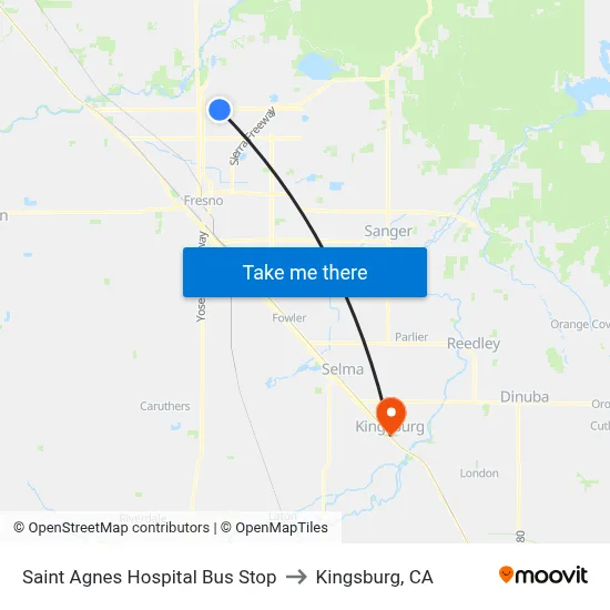 Saint Agnes Hospital  Bus Stop to Kingsburg, CA map