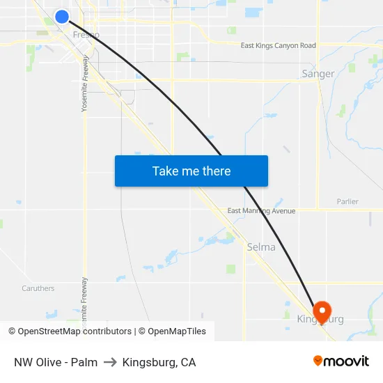 NW Olive - Palm to Kingsburg, CA map