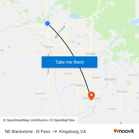 NE Blackstone - El Paso to Kingsburg, CA map