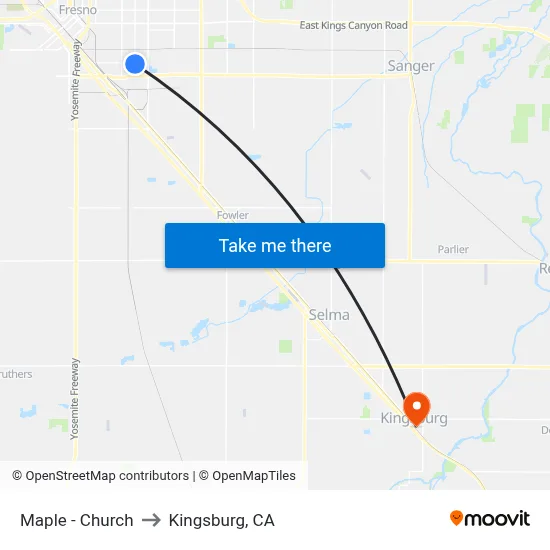 Maple - Church to Kingsburg, CA map