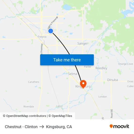 Chestnut - Clinton to Kingsburg, CA map
