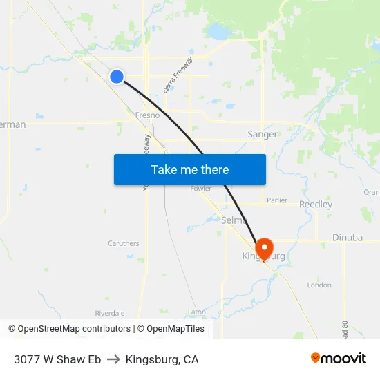 3077 W Shaw Eb to Kingsburg, CA map