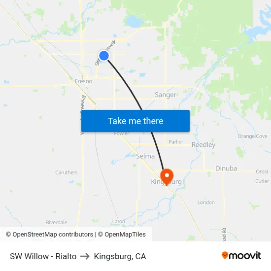 SW Willow - Rialto to Kingsburg, CA map